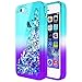 iPhone 5C Case w/[Screen Protector HD Clear], NageBee Glitter Liquid Quicksand Waterfall Floating Flowing Sparkle Shiny Bling Diamond Girls Cute Case for iPhone 5C -Aqua/Purple