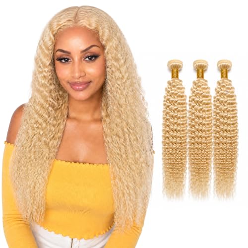QEUOPE Color 613 Human Hair Light Blonde Kinky Curly 3 Bundles 20/22/24 at Amazon