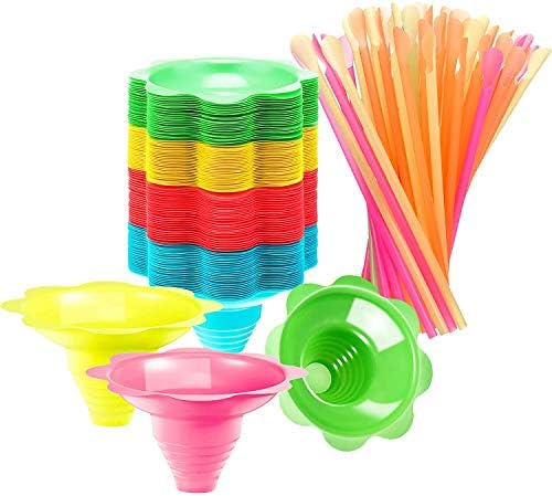100 Pcs Colorful Flower Cups Reusable Cone Flower Drip Cups Small Bowls Snow Cone Supply Shaved Ice Snacks Ice Cream Bowls with 100 Pcs Cone Spoon Straws