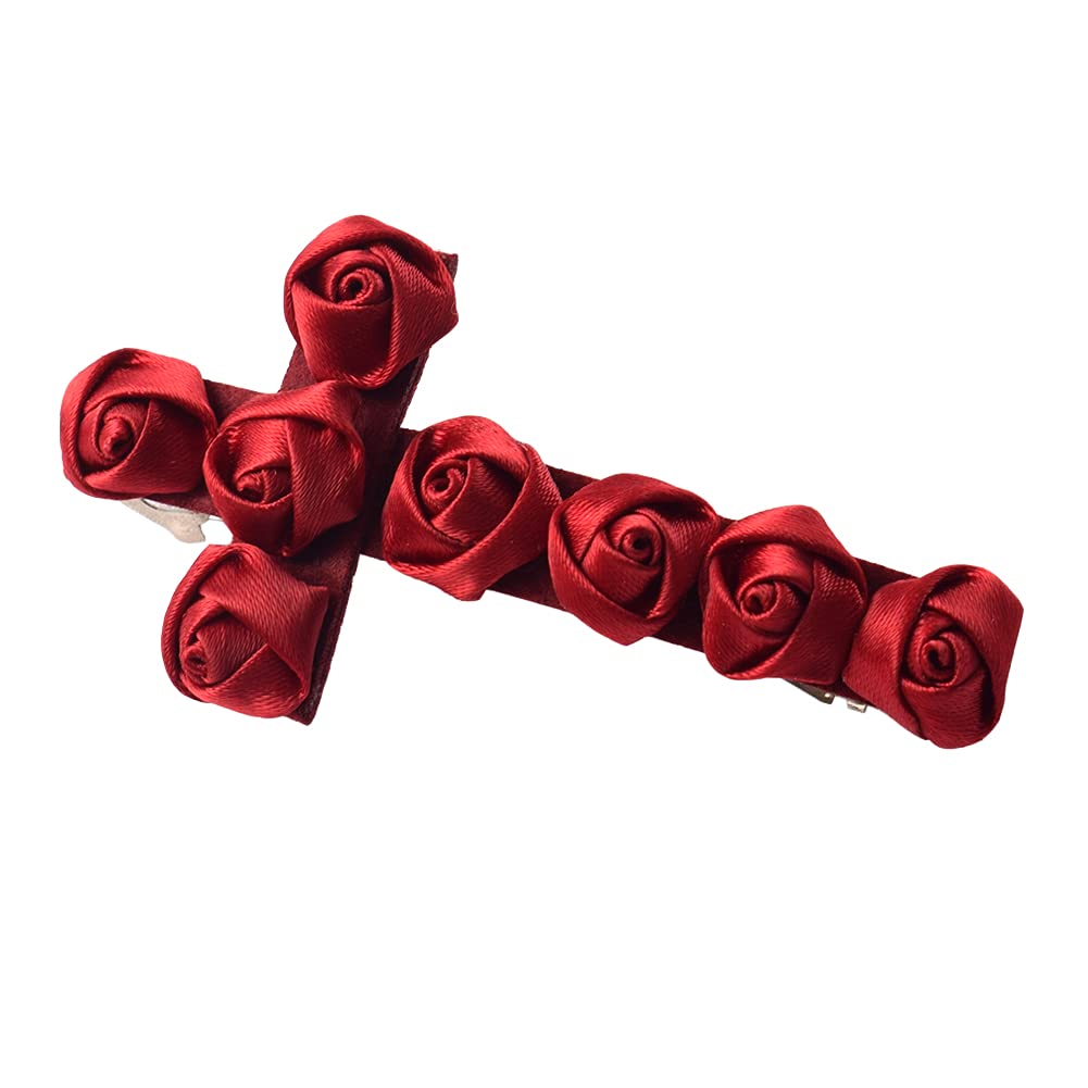 Girls Women Gothic Red Rose Cross Hair Clip Flower Hairpin