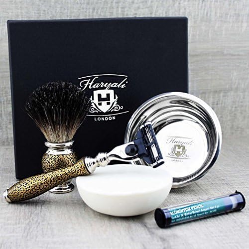 Black Badger Brush & Mach 3 Razor with Bowl & Soap, Golden