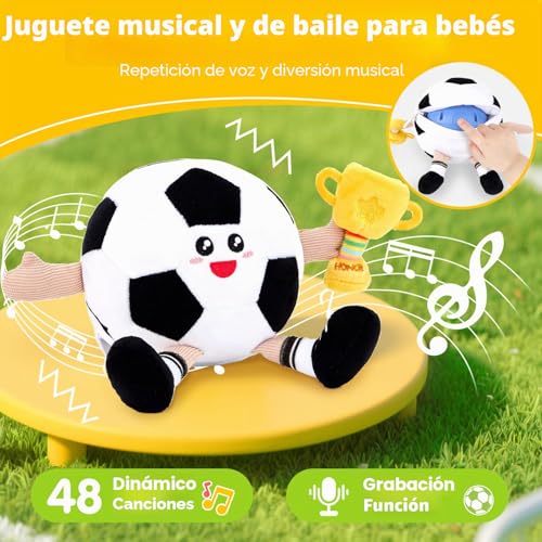 hahaland Baby Toys 6-12 Months – Popping Ball Football Toys Children 1 Year with Music & Recording, Tummy Time Interactive Plush Gifts Baby 6 9 12 Months