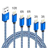 IDiSON 5Pack(3ft 3ft 6ft 6ft 10ft) iPhone Lightning Cable Apple MFi Certified Braided Nylon Fast Charger Cable Compatible iPhone Max XS XR 8 Plus 7 Plus 6s 5s 5c Air iPad Mini iPod (Blue White)
