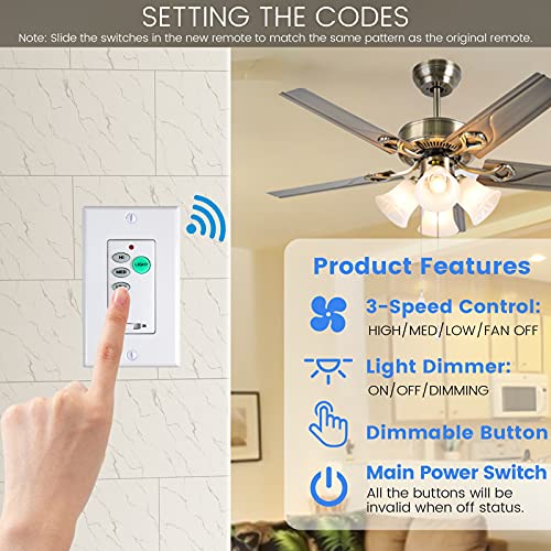 Eogifee Universal Ceiling Fan Wall Control 3 Speed Wall Mounted Fan