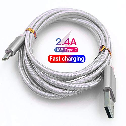 USB C Cable, [1-Pack/1M] Type C Cable - Nylon double Braided USB C Sync High Speed Charging for Blackview A80 A80 Pro BV5900 BV5500 Pro BV9100 BV9500 Plus BV9700 BV9800 BV9900E BV6300Pro (SILVER)