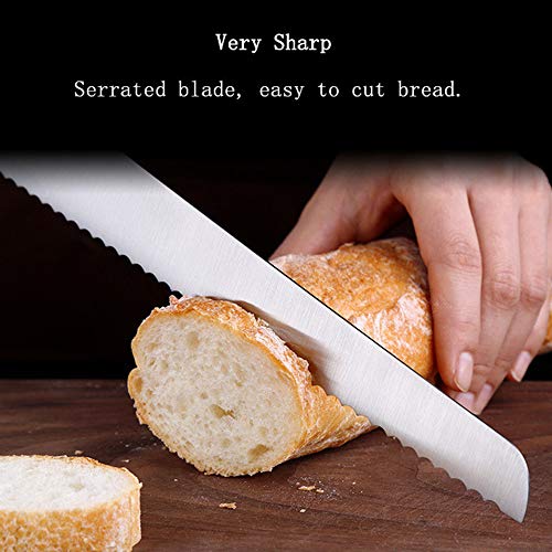 TOONEV 8 Inch Wavy Edge Wide Bread Knife Stainless Steel Kitchen Bread