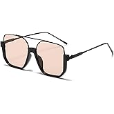 TOSGMLOUS Retro Oversized Square Semi-Rimless Aviator Sunglasses for Women Men