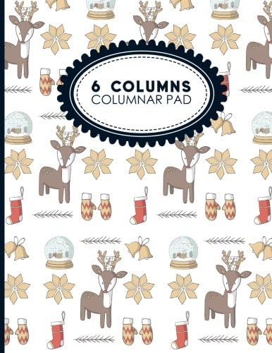 6 Columns Columnar Pad: Accountant Notebook, Accounting Pad, Ledger Journal Book, Christmas Cover, 8.5" x 11", 100 pages (Volume 1)