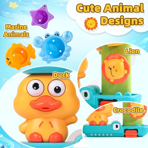 Toys for 1 year old, toys bathtub baby toys 18 months pool water games baby includes 1 ladle for water and 3 stackable cups of animals gift baby boys girls 1 2 3 years