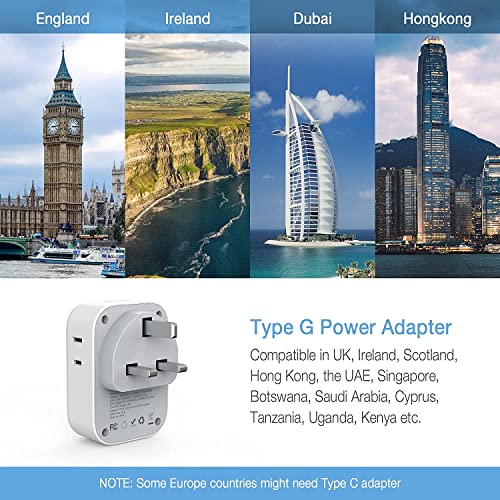US to UK Plug Adapter, TESSAN Type G Travel Converter with 3 USB