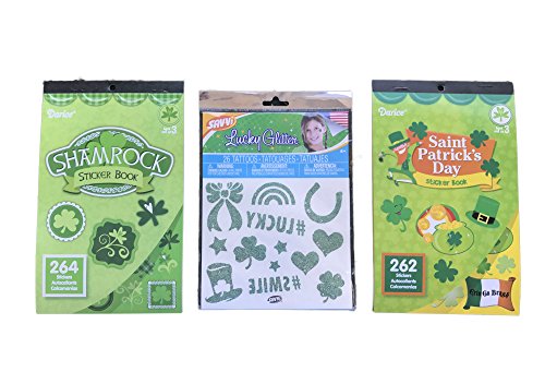 Saint Patrick's Day Holiday Theme Temp Tattoos and Shamrock Bundle of 2 Sticker Books