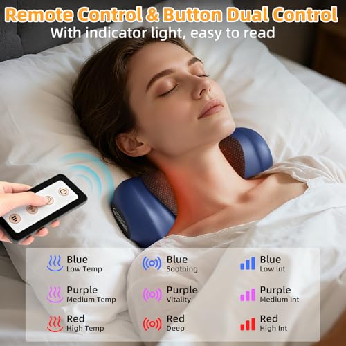 SteBeauty Neck Massager with Heat Deep Tissue 3 Temperature 41-45°C, 3 Vibration Modes Cordless U-Shaped Ergonomic for Neck Shoulder Back Pain Relief Massage Pillow, Gifts for Women Men Dad Mom