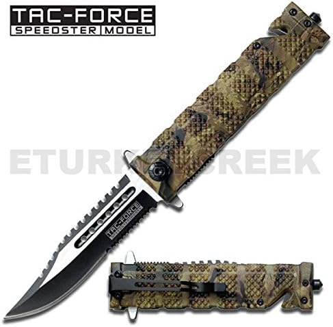 TF-710JC Rescue hhvxSo Style Spring Assisted Jungle Camo Tactical Fighter WBPIHwIjoh Knife ahjeifjd folding akskiwkdlfl67 vbncbddgfhrytui e667errtdf vcvx23werjk besdvcaq11 Rescue Style Spring Assist Knife. Jungle Camo finish handle. Saw kBVnU7 back partially serrated Sharpened stainless steel two tone blade. Window breaker on end of handle.Includes pocket / boot clip. 2vWJYB5k Seat belt and cord cutter. 4 1/2 inch Closed