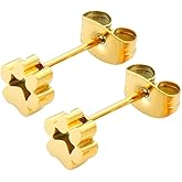 Cute Puppy Paw Print Stud Earrings Stainless Steel Polished for Women Men Cartilage Small Lovely Animal Dog Kitten Pet Earring Ear Studs Piercing Hypoallergenic Fashion Jewelry Birthday Xmas Best Friend