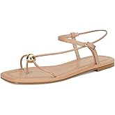 GTBINGGO Strappy Flat Sandals for Women Comfortable Open Square Toe Sandals Dressy Beach Thong Flip Flop Slides Sandals