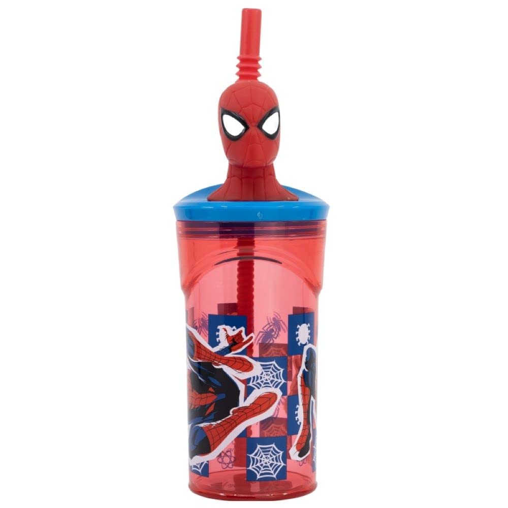 OM SUPPLIES Spiderman 3D Figurine Cartoon Characters Reusable Tumbler Childrens Drinking Cup Reusable Straw 23 x 7.5 x 7.5cm (Spiderman)