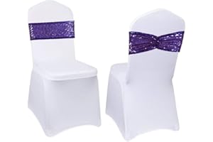 Eternal Beauty Set of 10 Sequin Chair Sash Band Bows Purple Chair Sashes for Wedding Party Decorations