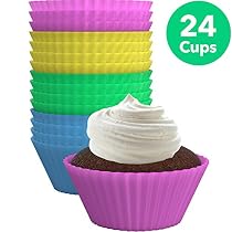 Vremi Silicone Muffin Liners 24 Pack - Colorful BPA Free Nonstick Reusable Baking Cups Cupcake Liners in Pink Yellow Blue Green - Standard Silicone Muffin Cups Rainbow Bake Molds for Birthday Fun