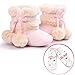 LIVEBOX Infant Toddlers Baby Girls' Soft Sole Anti-Slip Bow Mid Calf Warm Winter Pom Pom Prewalker Snow Boots With Free Gift Socks (S: 0~6 months, Pink)