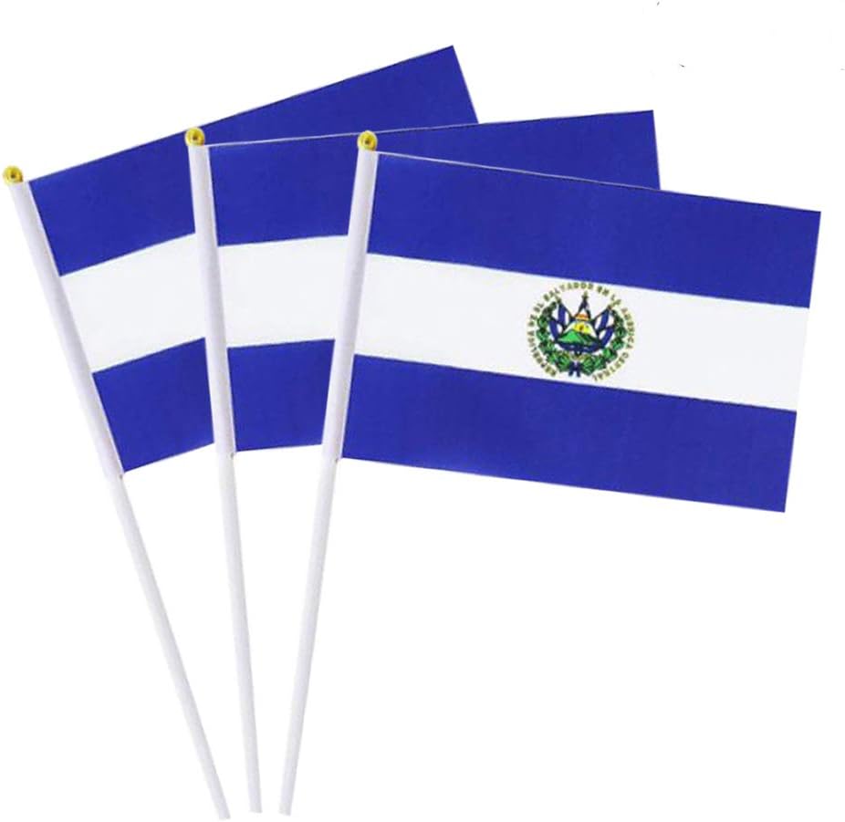 Flags - El Salvador Flag Salvadoran Small Stick Mini Hand Held Flags Decorations 1 Dozen (12 pack)