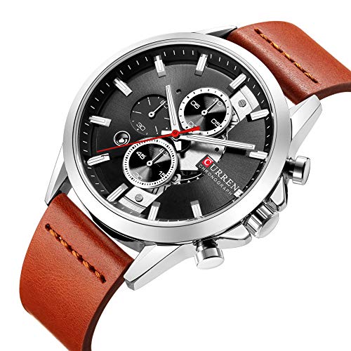 Curren 8325 - Reloj de pulsera para hombre, diseño de zonas horarias, color marrón - Imagen 3