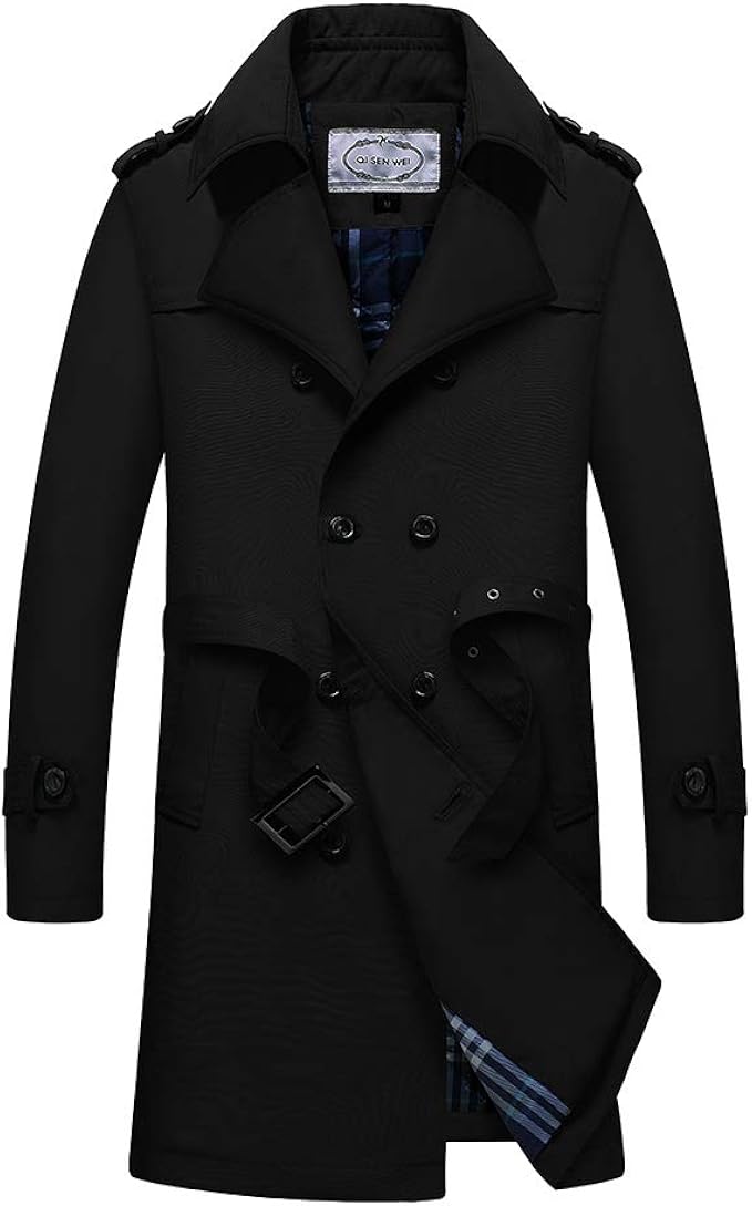 Men's Classic Notched Collar Double Breasted Wool Blend Pea Coat(black1