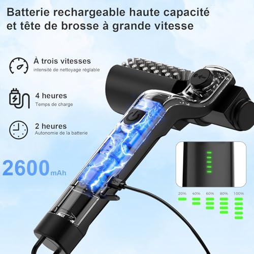 Cordless Electric Barbecue Brush, 3 Adjustable Speed, 180° Rotating Head, Long Life Battery, Stainless Steel Brush for Cleaning Grill Barbecue