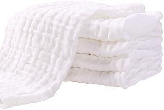 Mullwindeln Spucktücher 5er Set 70x70 cm Stoffwindeln Faltwindeln Mulltücher Saugstark Baumwolle für Baby Weiß Kochfest Premium Qualität YOOFOSS