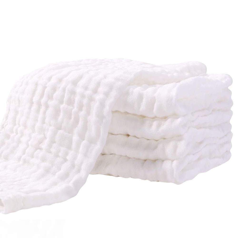 Mullwindeln Spucktücher 5er Set 70x70 cm Stoffwindeln Faltwindeln Mulltücher Saugstark Baumwolle für Baby Weiß Kochfest Premium Qualität YOOFOSS