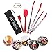 Arrutesk Silicone Cooking Feeding Tongs, Cook Steak Accessories-Set of 3 Kitchen Locking Tongs, 1 Shovel, 1 Oil Brush- for BBQ Grill, Oven Baking, Stainless Steel W/Silicone Tips with Portable Bags