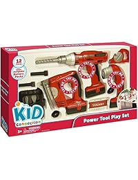 Potencia play juego de 12 piezas de herramientas: taladro eléctrico, Sierra caladora, linterna, brocas, destornillador de cabeza plana Bit, Phillips Bit, 2 tornillos, 2 tuercas, cinta métrica, tarjeta de medición por Kid conexión