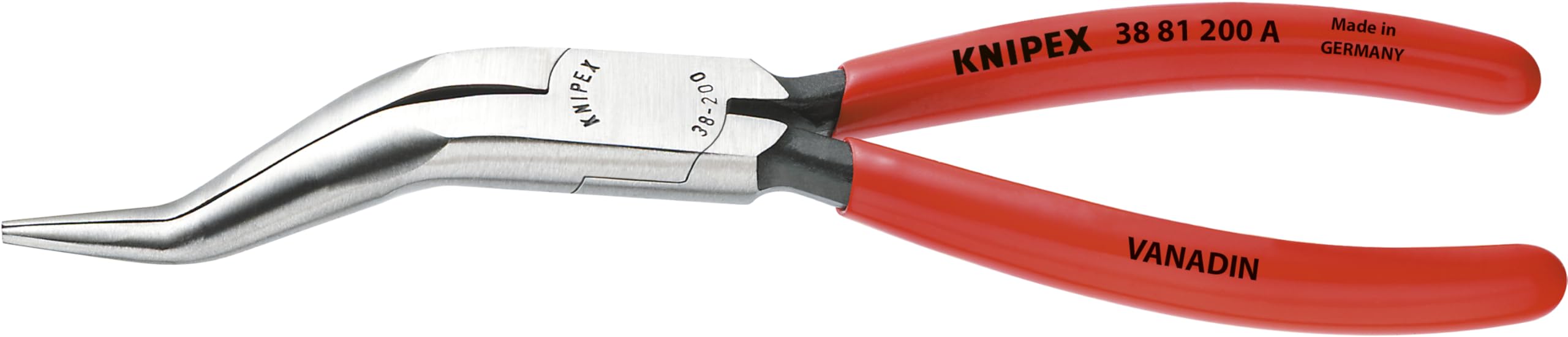 KNIPEX - 38 81 200 A Tools - Long Nose Pliers Without Cutter, Double Angled (3881200A)