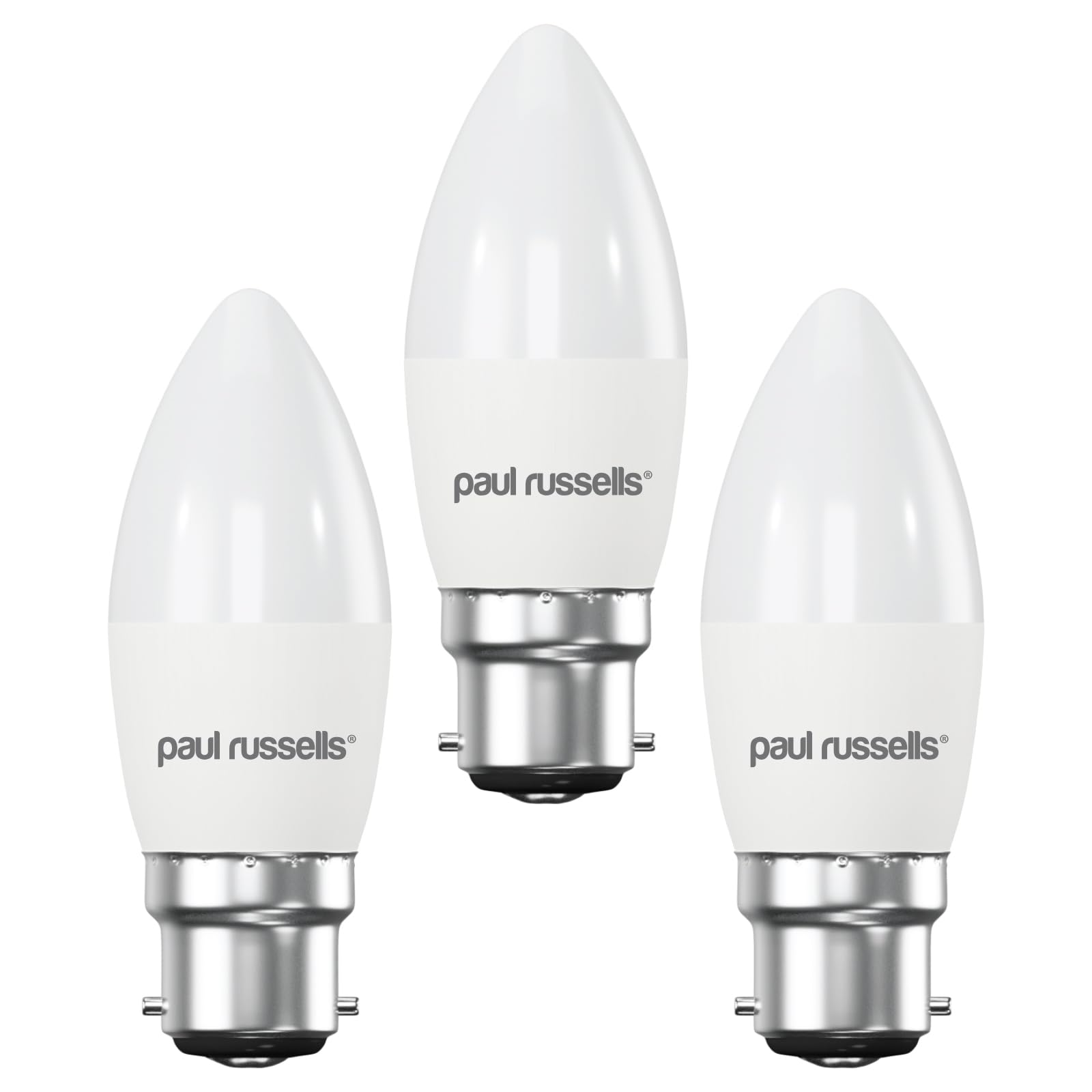 paul russells LED Light Bayonet Cap B22, 60watt Equivalent, 6.5W 806LM LED Bulbs, 4000K Natural Cool White, Frosted C35 BC Candle Energy Saving Non-Dimmable Chandelier Lightbulbs, 3 Pack