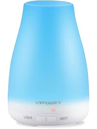 URPOWER 2nd Version Essential Oil Diffuser,100ml Aroma Essential Oil Cool Mist Humidifier with Adjustable Mist Mode,Waterless Auto Shut-off and 7 Color LED Lights Changing for Home Office Baby