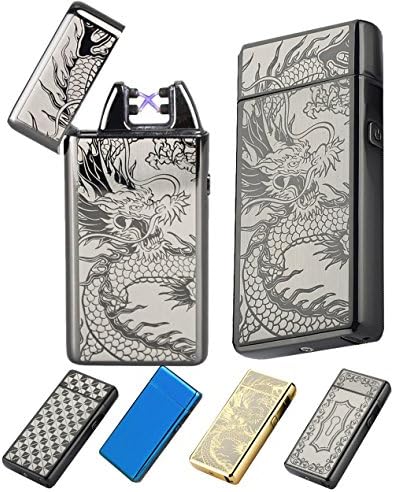 (New Release 2017) Electronic USB Rechargeable Lighters-The Best Cigarette Lighter With New Design, Windproof, Flameless, Dual Pulse Arc. Souvernir Gift For Men, Women &amp; Ladies (Black Dragon)