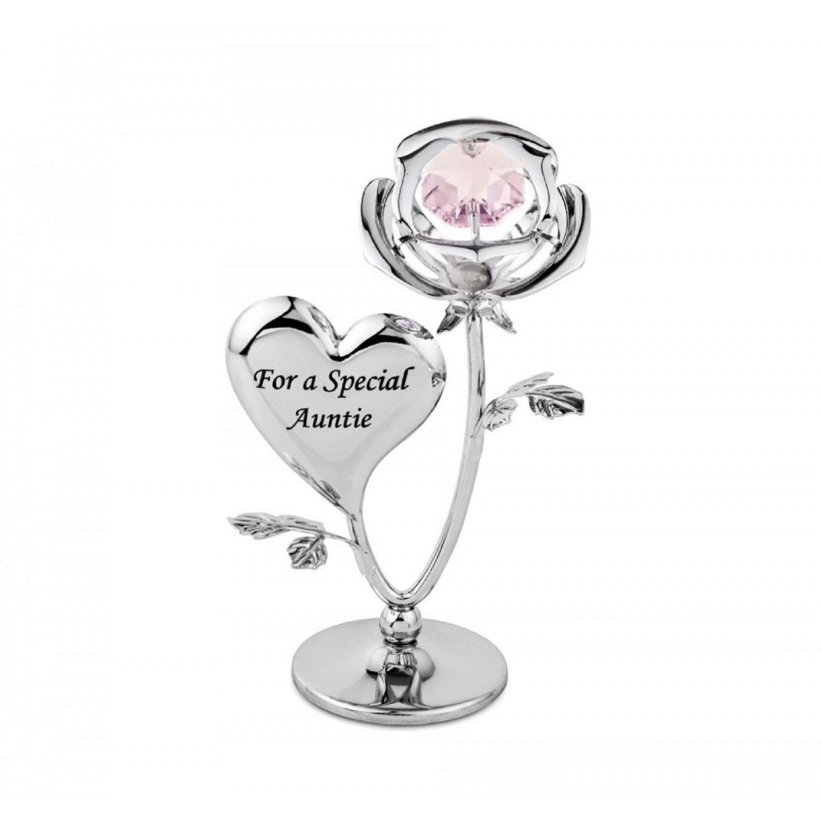 crystocraft For a Special Auntie Rose Crystal Ornament with Swarovski Elements with Pink Crystal Gift Boxed Chrome Plated Perfect Keepsake Figurine Gift Celebrations Special Occasions