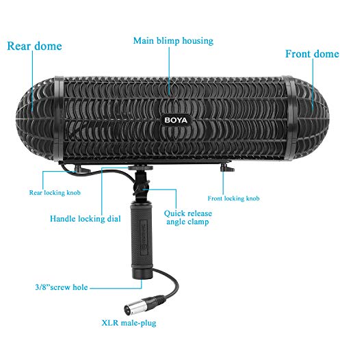 Handheld Mic Windshield Suspension System, BOYA BY-WS1000 Shotgun Microphone Blimps with XLR Cable for 20-22mm Diameter Shotgun Microphones for Canon Nikon Sony DSLR Camcorder Recorder - Thumbnail 5