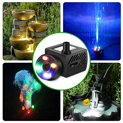 3Watt 50GPH Mini Submersible Pump with LED Light for Water Features, Fish Pond, Outdoor Fountain, Small Pools, Aquariums, Indoor Fountain Pumps, Home Décor Fountain