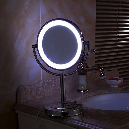 Stereo copper chrome bathroom cosmetic mirrors Double-sided rotating LED lamp cosmetology mirror