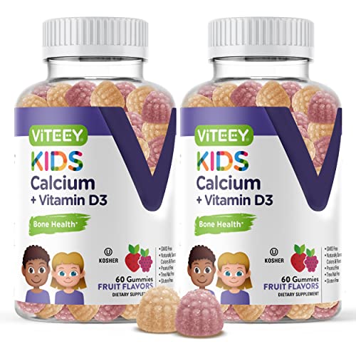 KIDS CALCIUM GUMMIES WITH VITAMIN D3 – SUPPORTS BONE HEALTH & TOOTH HEALTH – NATURALLY SOURCED CALCIUM 500MG PLUS VITAMIN D3 1000IU – GLUTEN FREE, GMO FREE – TASTY CHEWABLE FRUIT FLAVORED GUMMY