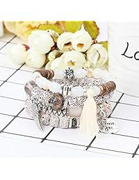 Finrezio 4 Sets Bohemian Beaded Bracelets for Women Girls Multilayer Stretch Stackable Tassel Wing Love Heart Bracelet Set Multicolor Jewelry