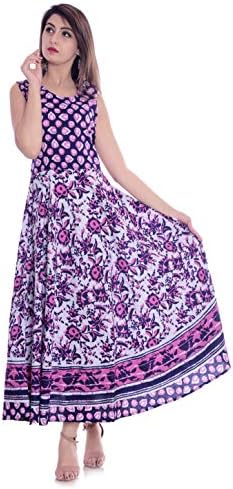 TheUrbanStreet 100% Cotton Indigo Blue Patch Work Printed Long Maxi Dress for Women