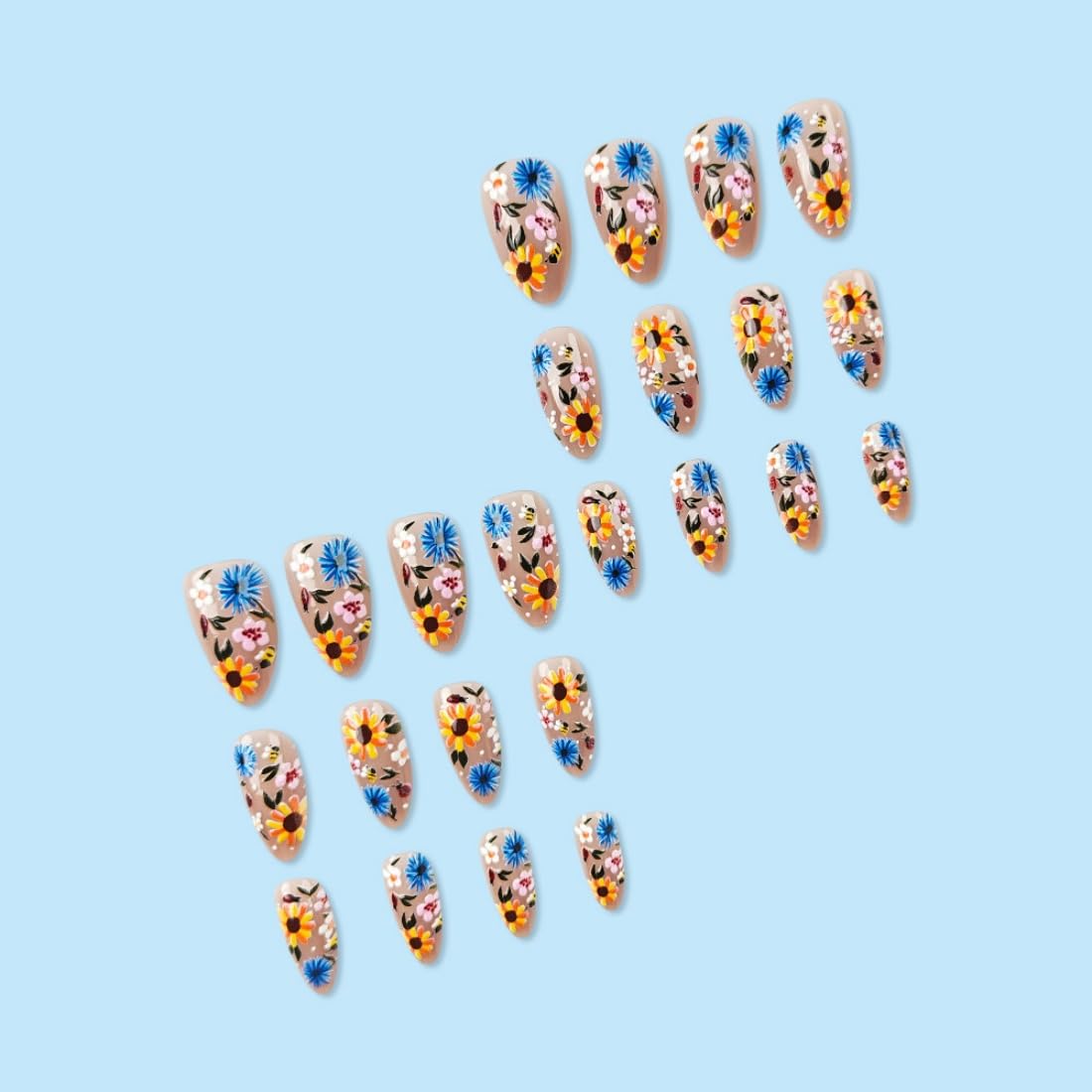 Press on Nails for Women Short Flowers French Almond Nail Tips Acrylic Nail Fake Nails Press 24 Pcs - Image 6