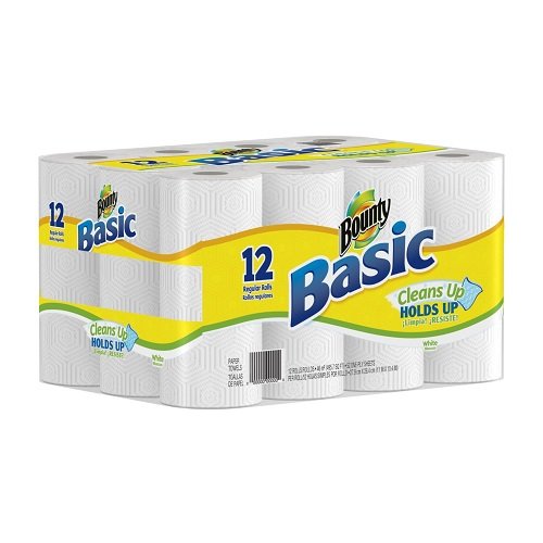 Bounty Basic Paper Towels 12 Regular Rolls (Pack of 2)