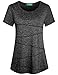 Kimmery Quick Dry Shirts Women, Juniors Workout Boat Neck Primary Tops Running Gym Clothing Slim Fit Comfort Yoga Tee Flattering Trendy Chic Short-Sleeved Seamless Stitching Blouses Black Large