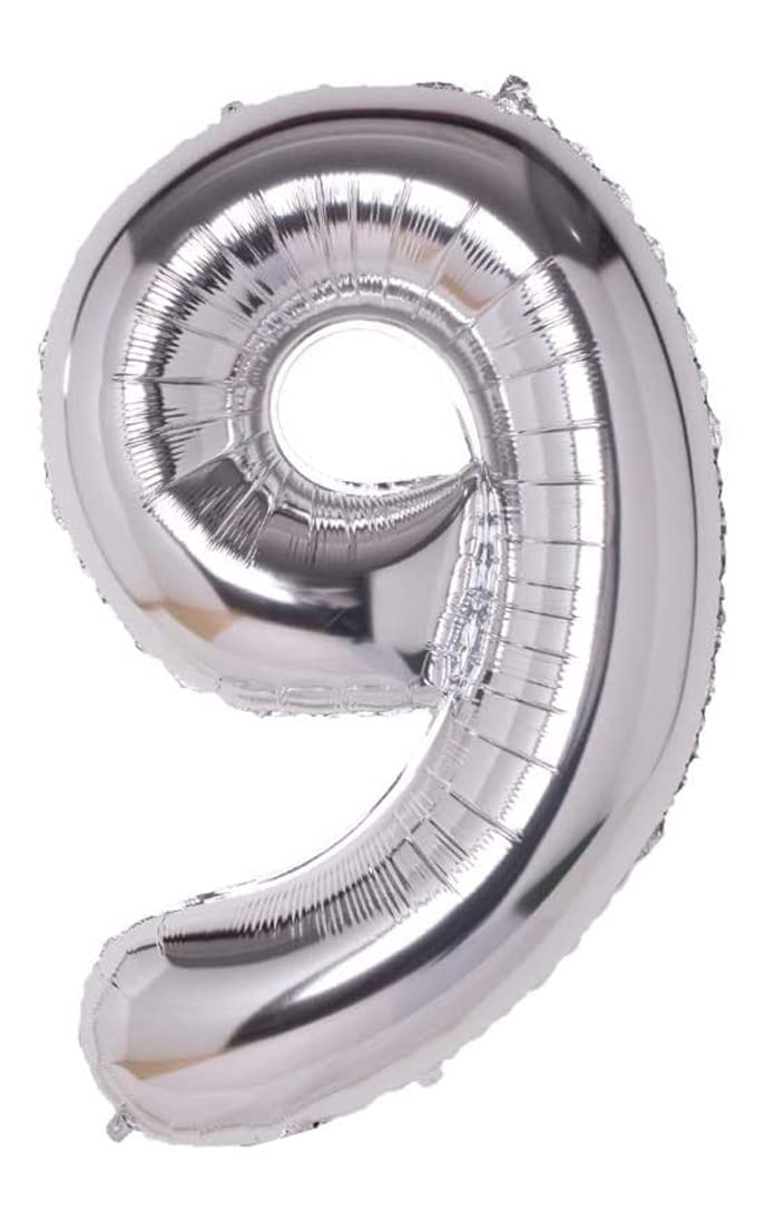 Silver Number Balloon 110 cm Giant Large Mylar Balloon Ideal for Parties Suitable for Helium – Number 9