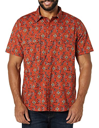 Amazon Essentials Men's Standard-Fit Short-Sleeve Two-Pocket Utility Shirt, Clay Floral Print, Small