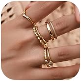 LOFITOR 6PCS Stackable Gold Rings for Women Non Tarnish Trendy Dainty 14K Gold Filled Stacking Cubic Zirconia Thumb Ring Set Pack Statement Chunky Band Rings Promise Engagement Rings Size 6-10