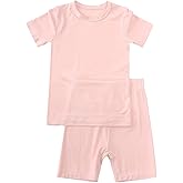Aablexema Baby Short Summer Pajamas - Toddler Cool Jammies Pjs Rayon from Bamboo,2pcs Kids Sleepwear Set for Boys Girls