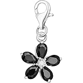 Quiges Crystal Black Pear Cubic Zirconia Flower Clip On Charm Pendant Silver Plated Women's Jewellery